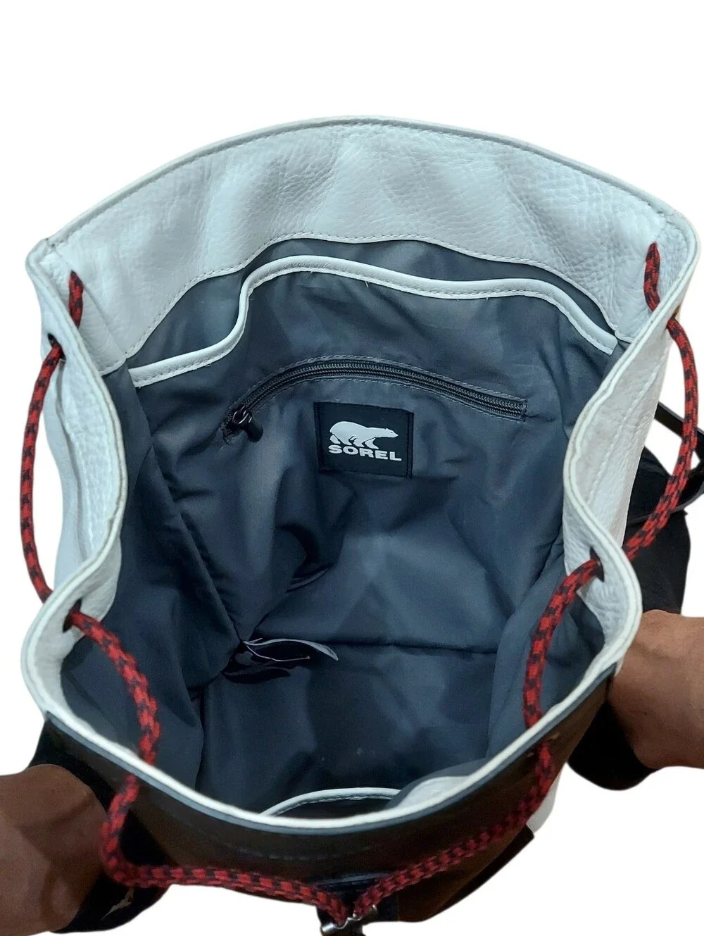 Sorel Tri Tone Full Grain Drawstring Leather Backpack Gently Loved